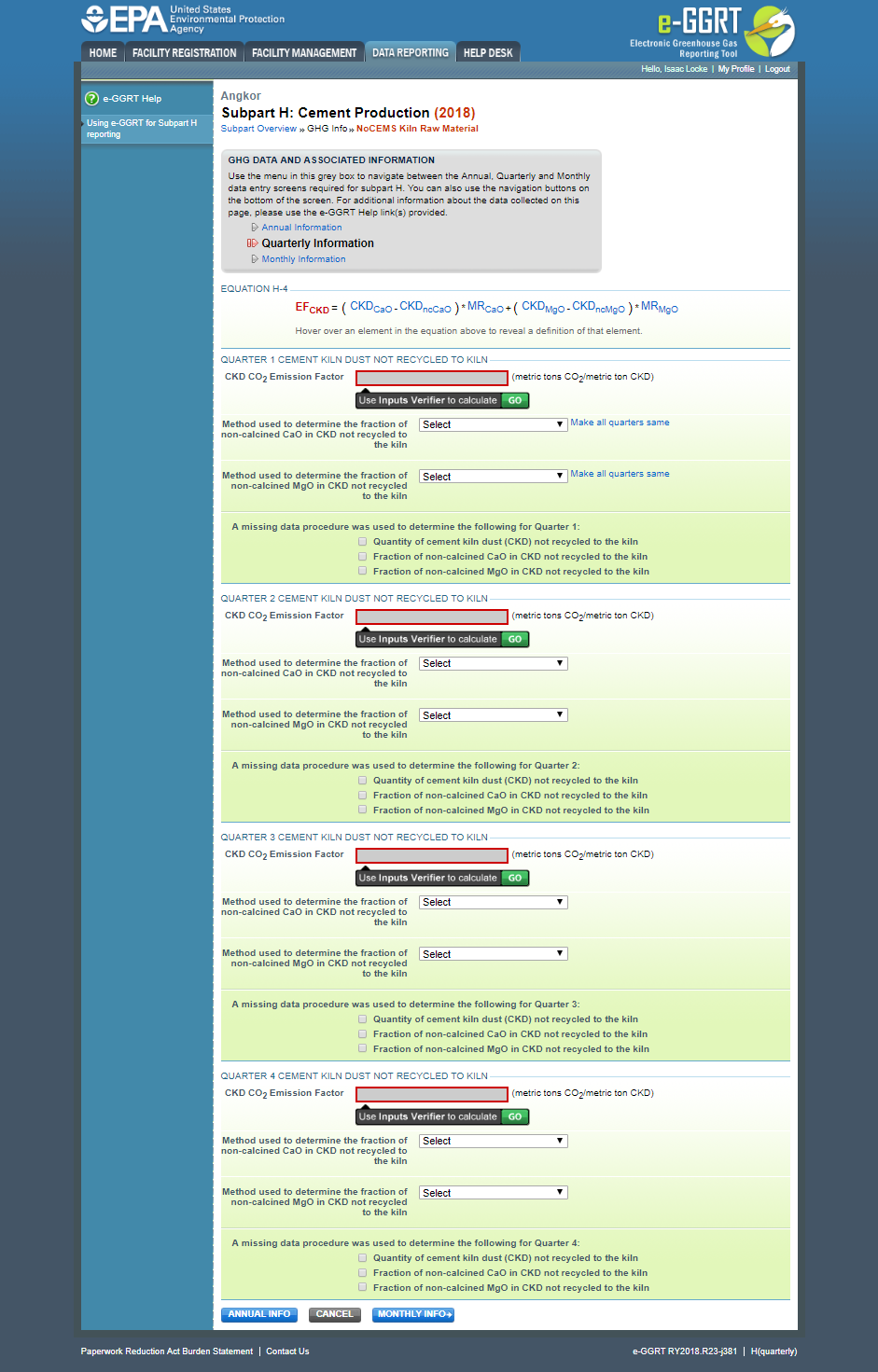 Subpart H: Step 6 - Click the MONTHLY INFO button