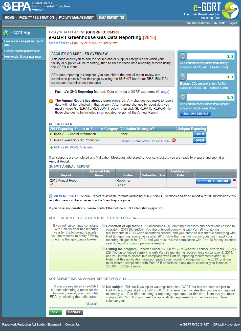 Subpart E: Click the OPEN button in the REPORT DATA table