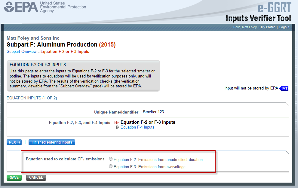 Subpart F: Equation F2 F3 IVT inputs