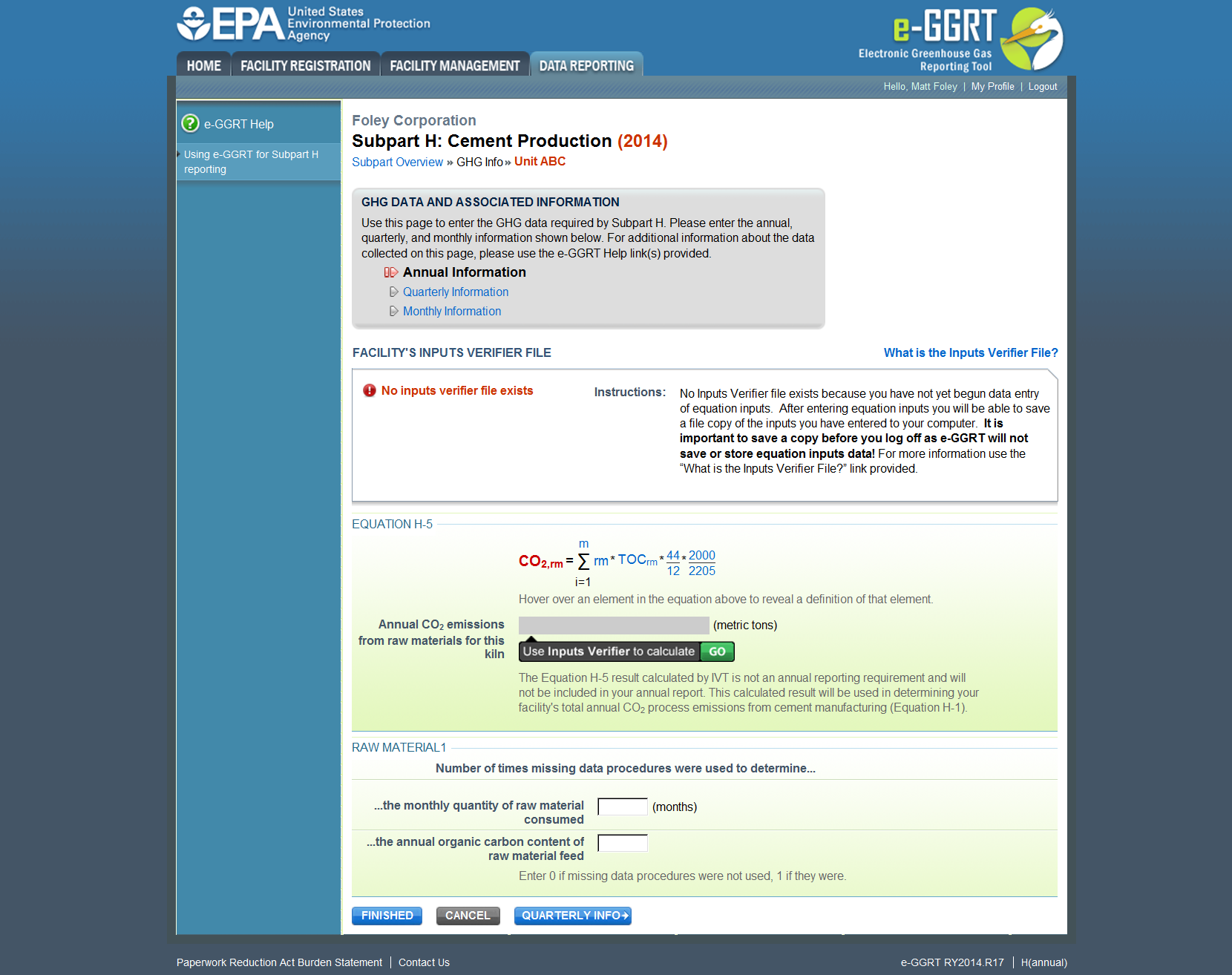 Subpart H: Annual Information - Equation H-5