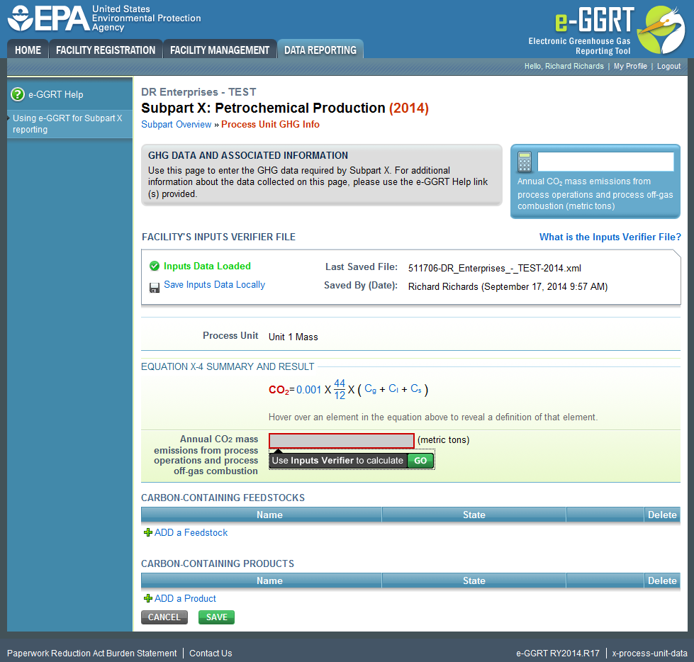 Subpart X: Process Mass Balance Equations using IVT