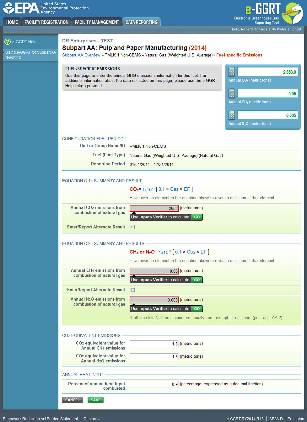 Subpart AA: Step 2 - Enter Required Emissions Information for Each Fuel