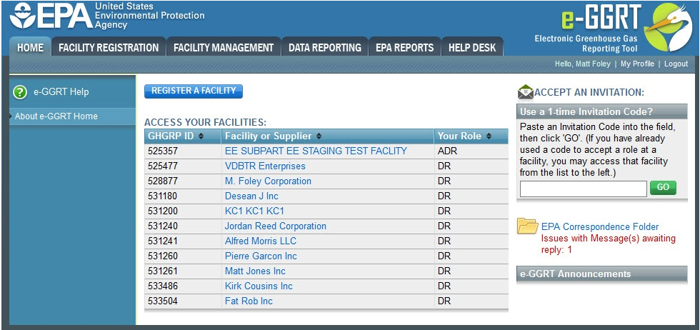 Accessing EPA Correspondence Folder thru the Facility List