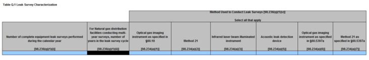 image of Table Q.1 Leak Survey Characterization  