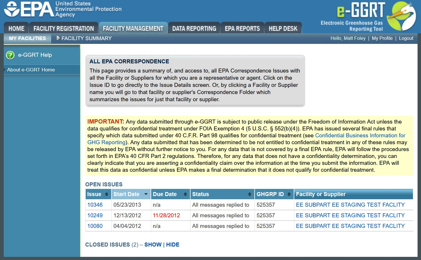 EPA Correspondence Folder