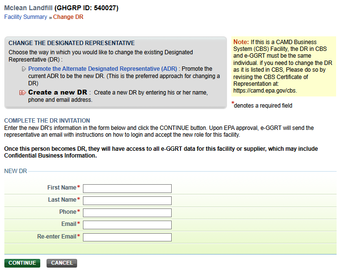 The New DR form requires First Name, Last Name, Phone, and Email of the new DR