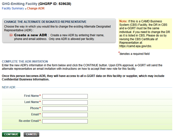 The New ADR form requires First Name, Last Name, Phone, and Email.