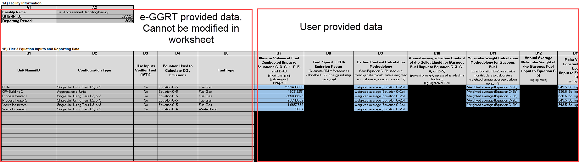 Subpart C Launch Tier 3 Equation Inputs Bulk Reporting Data Entry into Spreadsheet